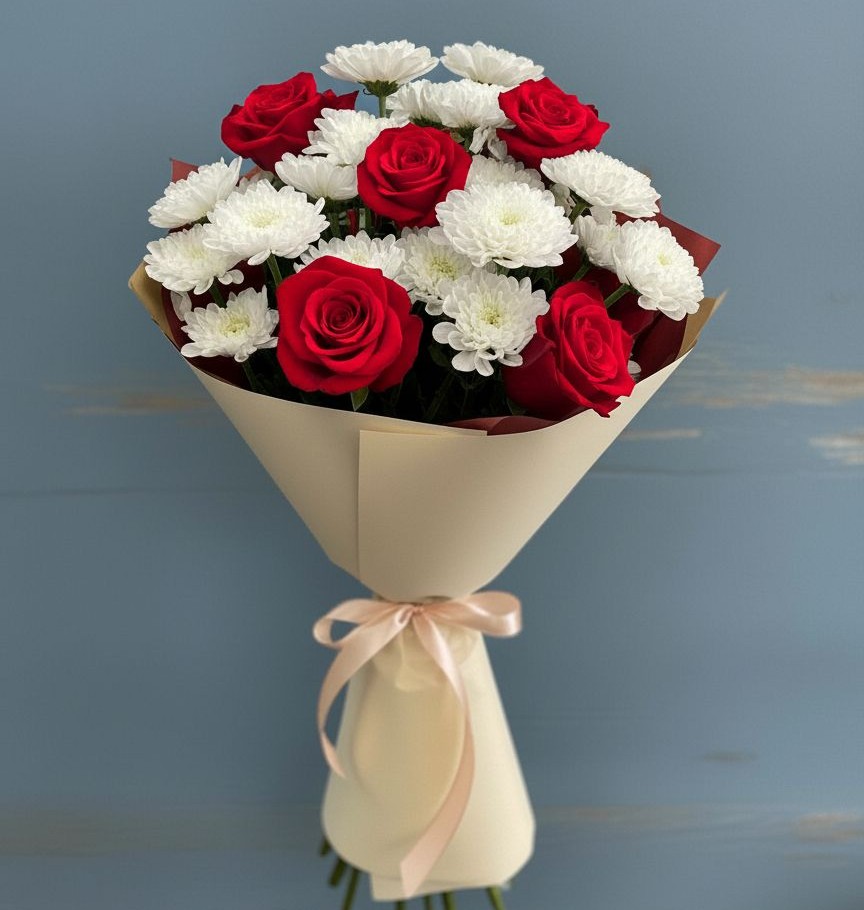 Букет цветов из: Розы и Хризантемы в Заолешенке