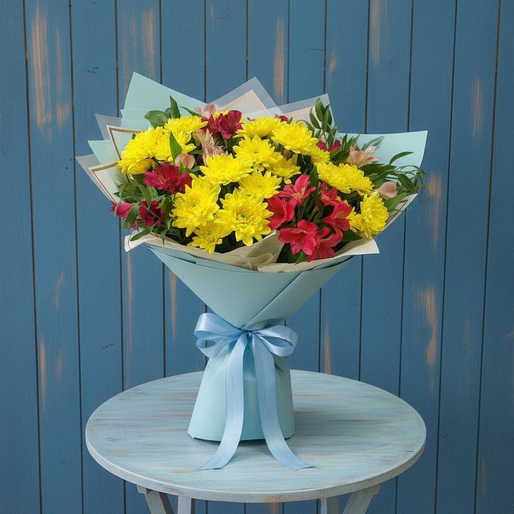 Букет цветов из: Альстромерии и Хризантемы в Заолешенке
