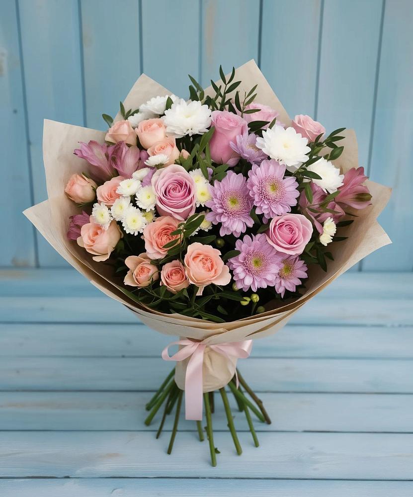 Букет цветов из: Хризантемы, Розы и Альстромерии в Заолешенке
