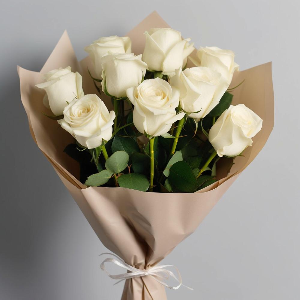 Букет 9 Белых роз Эдлесс Лав в Заолешенке