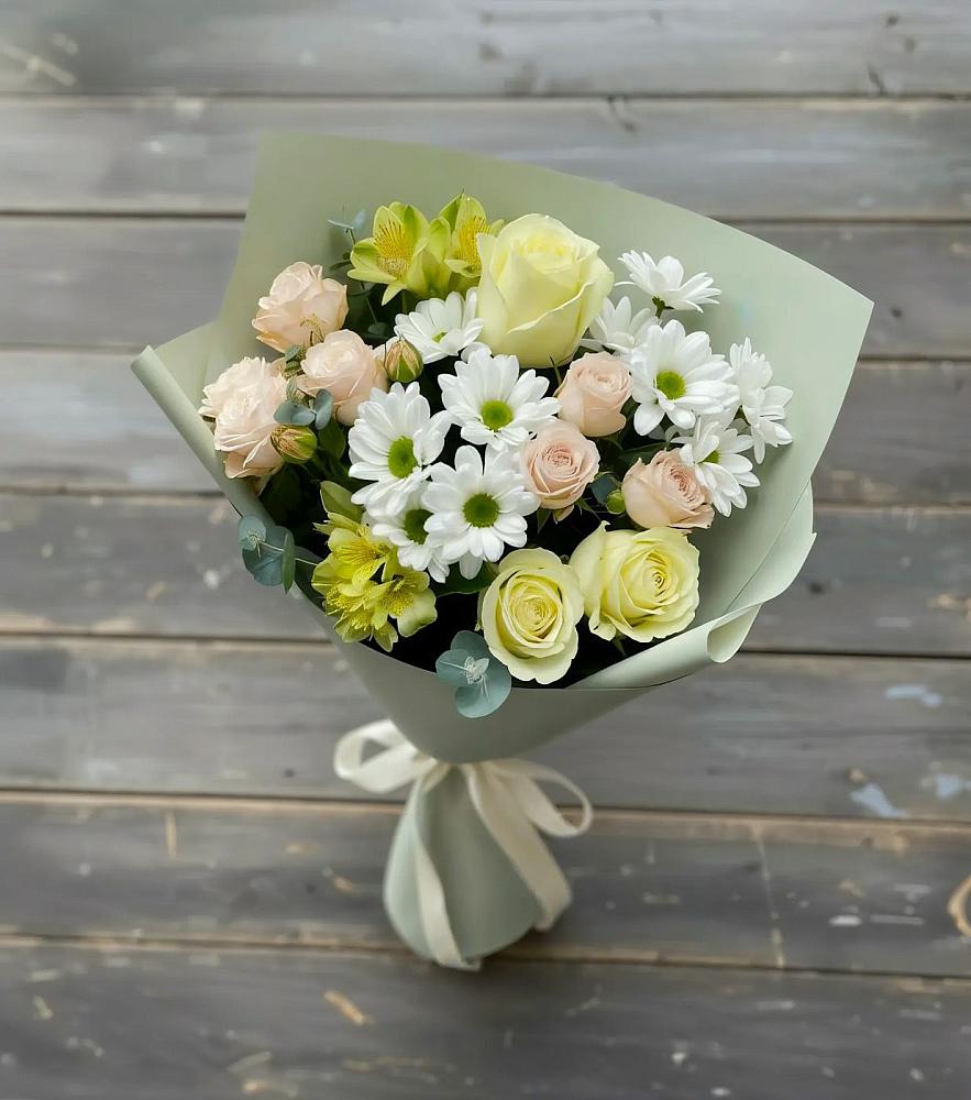 Букет цветов из: Альстромерии, Розы и Хризантемы в Заолешенке