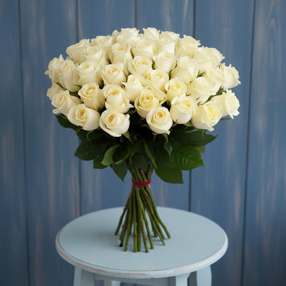 Букет 51 Белая роза Эдлесс Лав в Заолешенке