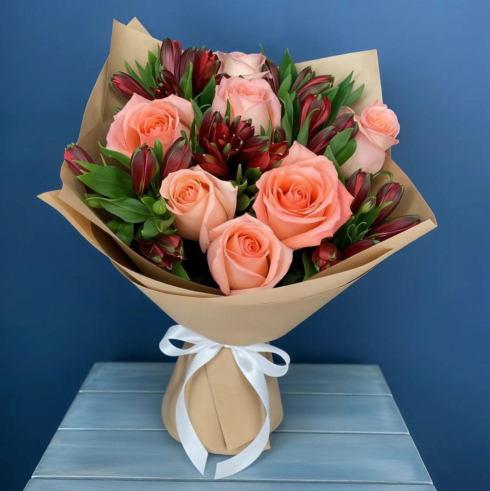 Букет цветов из: Розы и Альстромерии в Заолешенке