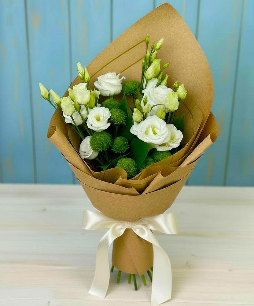 Букет цветов из: Хризантемы и Лизиантусы в Заолешенке