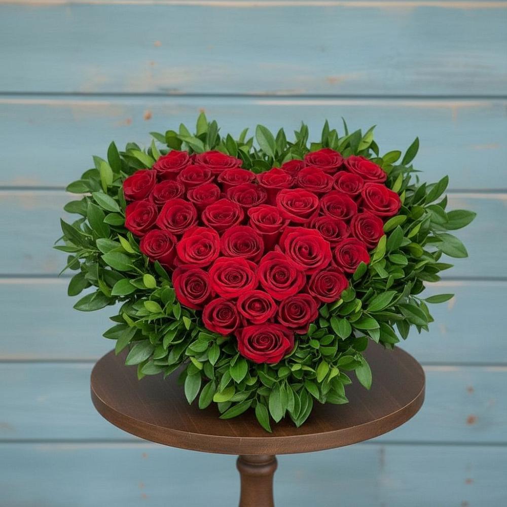 Цветочная композиция из Розы в виде сердца в Заолешенке