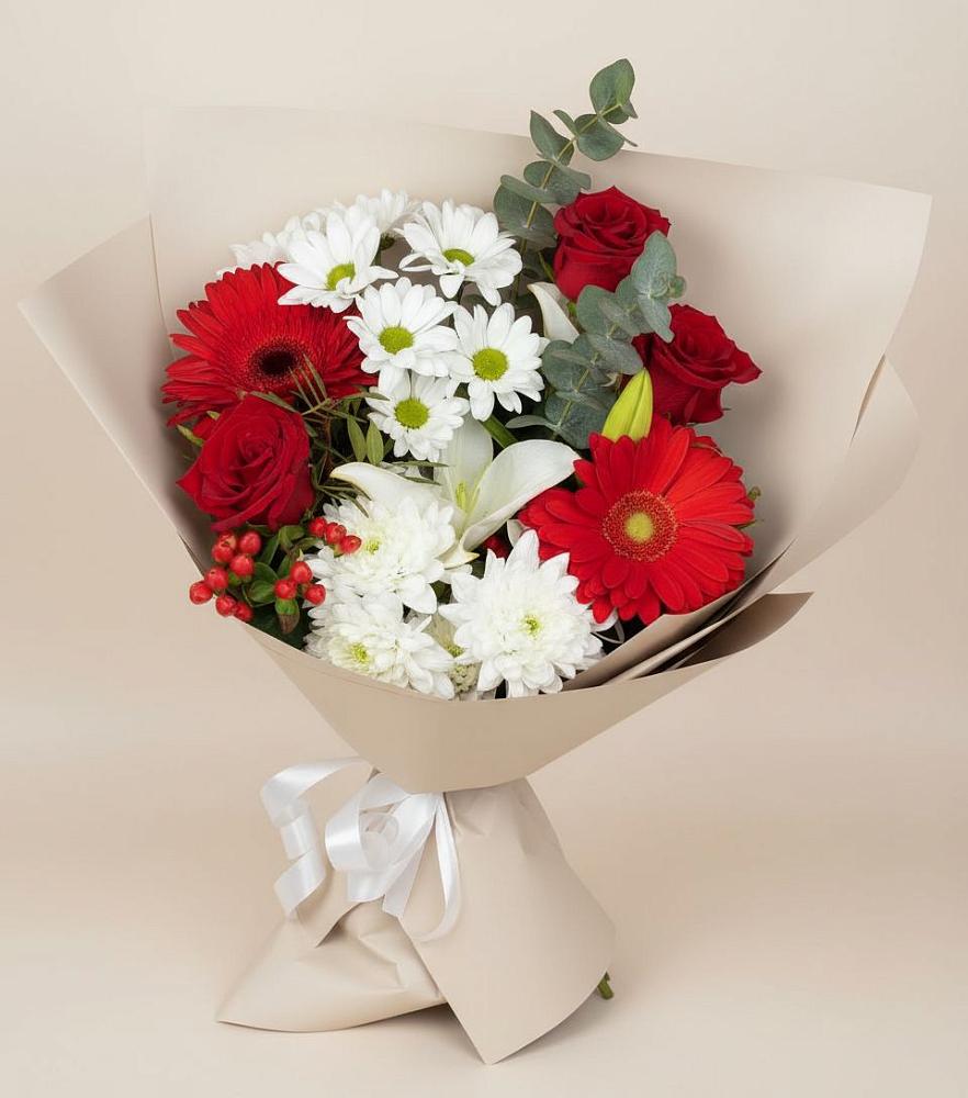 Букет цветов из: Розы, Хризантемы, Герберы и Лилии в Заолешенке
