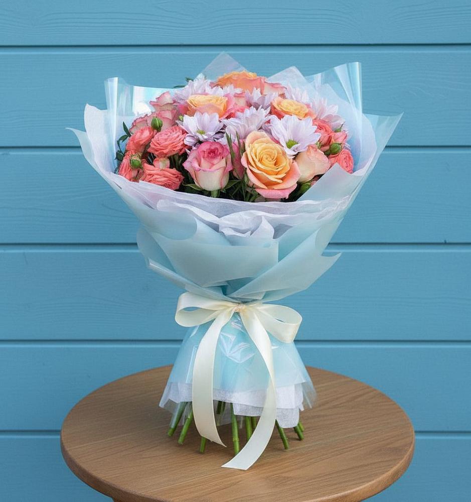 Букет цветов из: Хризантемы и Розы в Заолешенке