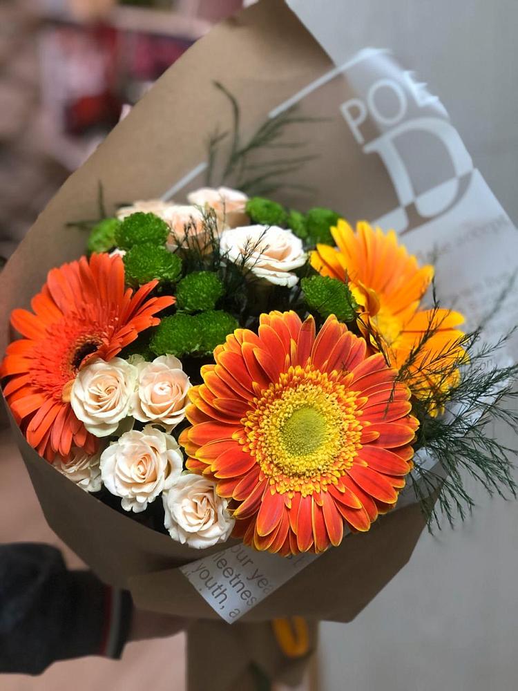 Букет цветов из: Герберы, Хризантемы и Розы в Заолешенке