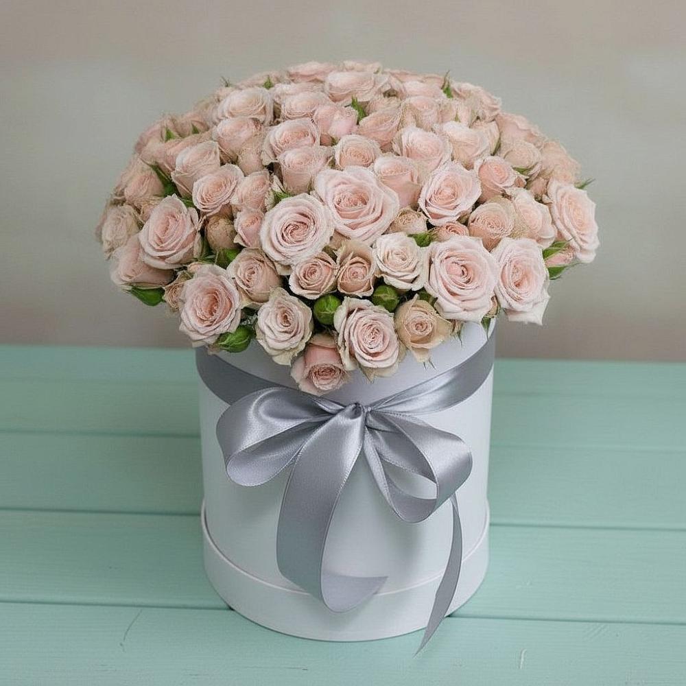 Цветочная композиция из Розы в шляпной коробке в Заолешенке